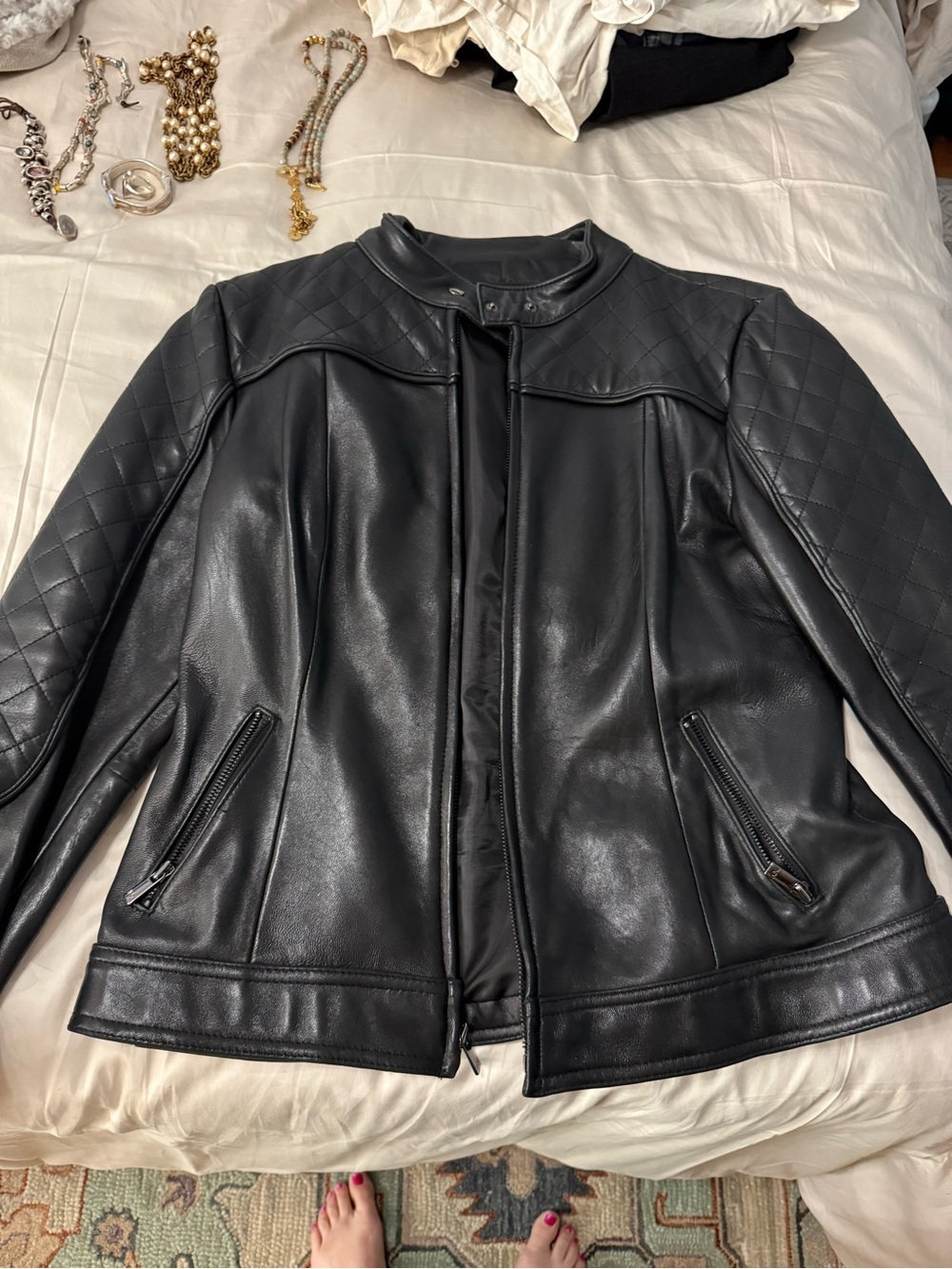 Jones NY Black Quilted Sleeve Faux Leather Jacket - Women